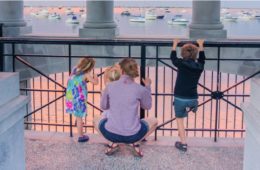 mom with children in harbor