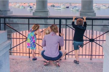 mom with children in harbor
